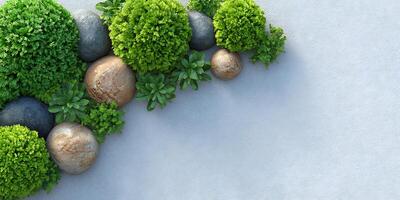 Top view of Minimalist Garden Scene for Meditation and Calm photo