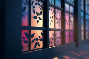 Calm Japanese Room with Wooden Lattice Window. photo