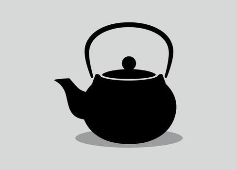 Classic black teapot with handle and spout in a simple silhouette style vector