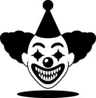 Scary clown face with big teeth and star eyes silhouette vector