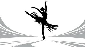 Elegant ballerina performing a graceful dance pose with flowing skirt and artistic background silhouette vector