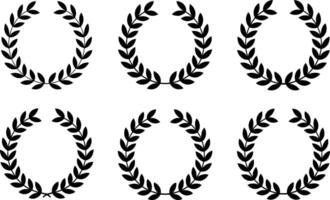 Six black laurel wreath designs for awards and recognition silhouette vector