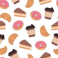 Pattern of desserts and coffee cups vector
