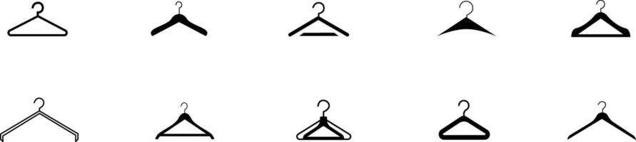 Clothes hanger icon. Set of clothes hanger icons. Hanger for cloakroom or closet. Hang for coat, shirt or suit. Clothes hanger collection. vector