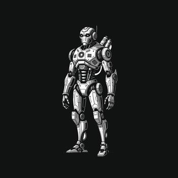 Ilustratio graphic of robot 3d render of a man in black and white vector