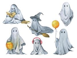 Cute watercolor ghost illustrations for Halloween vector