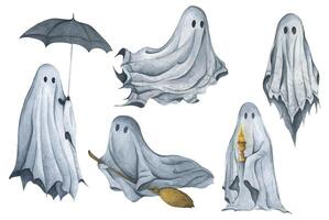 whimsical ghost illustrations for Halloween vector