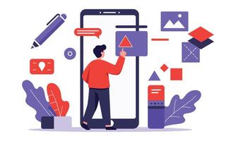 A man is using a phone to create a design vector