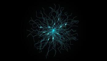 Neural Network Lines with Signal Glow Points On Black Background. Futuristic Tech And Brain-Inspired Concept Design for Data Science, Neuro Lab, AI Tech, Machine Learning. Illustration vector