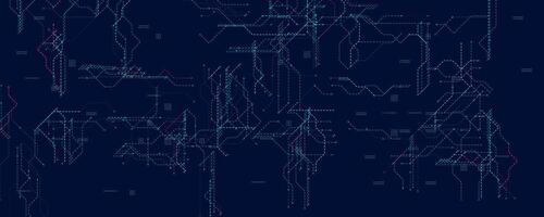 Digital Circuit Mesh With Neon Dotted Lines. Futuristic dark tech layout with blue and red connections for cyber systems, innovation, and UI design. Clean abstract structure. illustration. vector