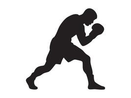 Black silhouette of a boxer in action pose, isolated on white background, graphic illustration. concept of athlete, boxing, martial arts, sports icon, logo, design element vector