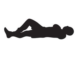 Silhouette of knocked out male boxer lying on back isolated on white background, graphic illustration. Concept of boxing defeat, KO, unconscious athlete, sports injury, flat design element vector