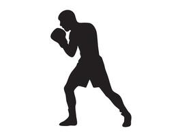 Black silhouette of boxer in fighting stance, isolated on white background, graphic illustration. concept of combat sports, martial arts, icon, logo, athletic figure, design element vector