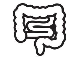 Black silhouette of human intestines in iconic style, graphic illustration. concept of anatomy, digestive system, medical symbol, health, body organ, icon, design element vector