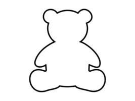 Black outline of toy bear in seated pose, isolated on white background, graphic illustration. concept of stuffed toy, animal icon, children's decor, design element vector