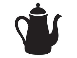 Black silhouette of a classic teapot in side view, isolated on white background, graphic illustration. concept of kitchenware, tea making, home decor, icon, design element. vector