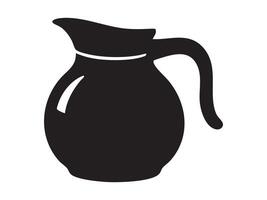 Black silhouette of coffee pot with handle isolated on white background, graphic illustration. concept of coffee, kitchenware, beverage container, icon, logo, design element vector