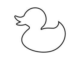 Black outline of a rubber toy duck in a simple shape, isolated on white background, graphic illustration. concept of bird, rubber duck, outline design, toy, icon, design element vector