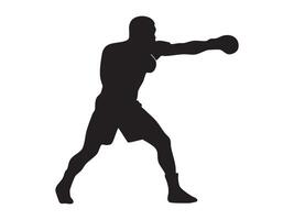 Black silhouette of boxer in striking pose, isolated on white background, graphic illustration. concept of sports, martial arts, athlete, fitness, icon, logo, design element vector