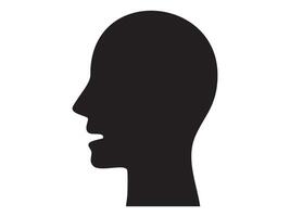 Black silhouette of human head in profile view, isolated on white background, graphic illustration. concept of icon, logo, human profile, identity, design element vector