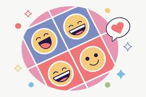 Smiling Emoji Faces and Heart Speech Bubble Illustration vector