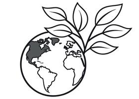 Globe with Leaves Illustration Black and White earth vector