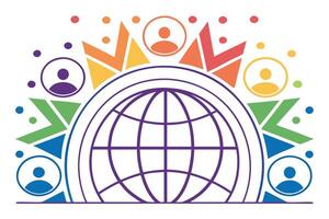 Colorful Geometric Globe with People Icons and Abstract Shapes vector