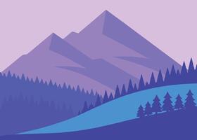 Geometric Mountain Landscape with Trees in Purple and Blue vector