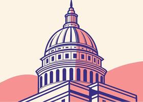 Capitol Building Illustration in Blue and Pink architecture vector
