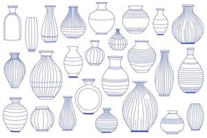 Set of decorative ceramic vase line drawings. Minimalist hand-drawn outline style, ideal for home decor, pottery design, and interior concepts. vector