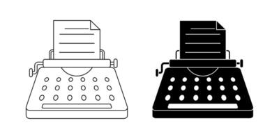 outline silhouette typewriter icon set isolated on white background vector