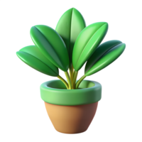 3D Green Leafy Plant with Multiple Smooth Leaves in Minimal Pot png