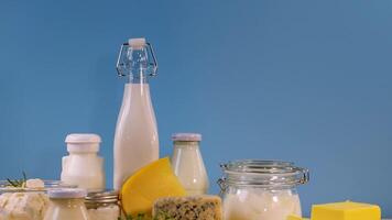 Assorted dairy items arranged on table video