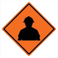 Construction Worker Icon with Hard Hat on Orange Diamond Background in Flat Bold Design vector