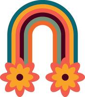 Groovy rainbow with flowers vector