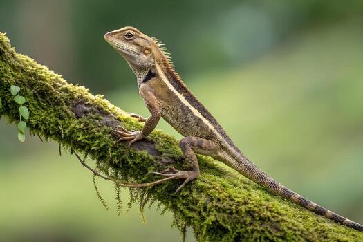 A lizard is sitting on a branch in the forest photo