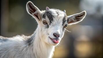 A goat with its tongue sticking out photo