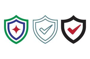 Three shields with checkmarks and star graphic icons security protection vector