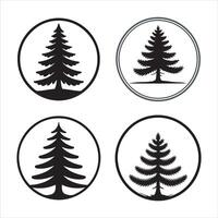 Four circular evergreen tree icons pine spruce vector