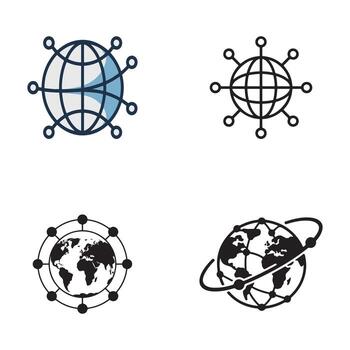 Four globe network connection icons in different styles technology communication vector
