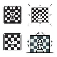 Chess king knight pawn icons on checkered boards game vector