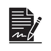 Black icon of document with lines and pencil signing paper writing vector