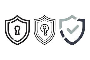 Three shield icons with keyhole and checkmark security protection lock vector