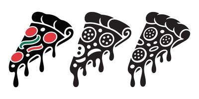 Three stylized pizza slices with dripping cheese food vector