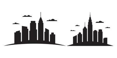 Black silhouette city skylines with clouds white vector