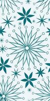 Seamless pattern of stylized snowflakes with pointed petals and small circles on the tips, arranged on a light blue background vector