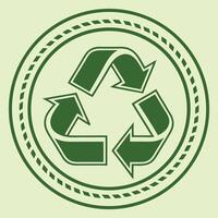 A green recycling symbol inside a circle with a dotted border, on a light green background, simple and clean design, eco-friendly concept vector