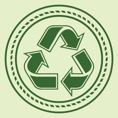 A green recycling symbol inside a circle with a dotted border, on a light green background, simple and clean design, eco-friendly concept