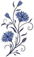 Close-up of the Bachelor's Button flower arranged beautifully and decorated with vines vector