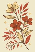 Botanical design, flat flowers and leaves in fall tones-rust, olive, ochre vector